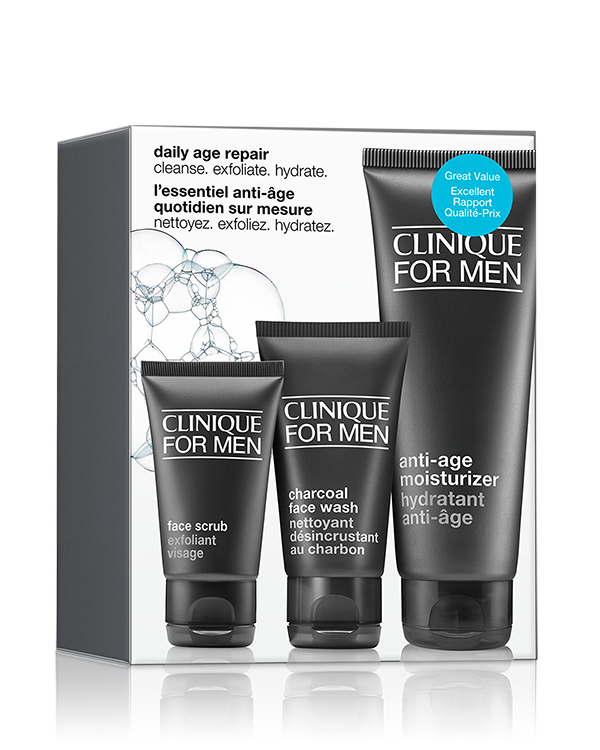 Clinique For Men Daily Age Repair Set, Een set om de eerste tekenen van veroudering tegen te gaan.