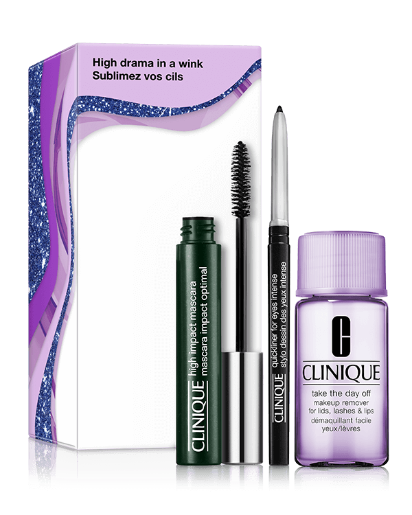 High Drama in a Wink Eye Makeup Set, Verleng je wimpers met dit trio oogproducten van Clinique.